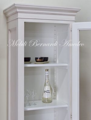 Vetrina in legno massello laccata bianco anticato 1 anta